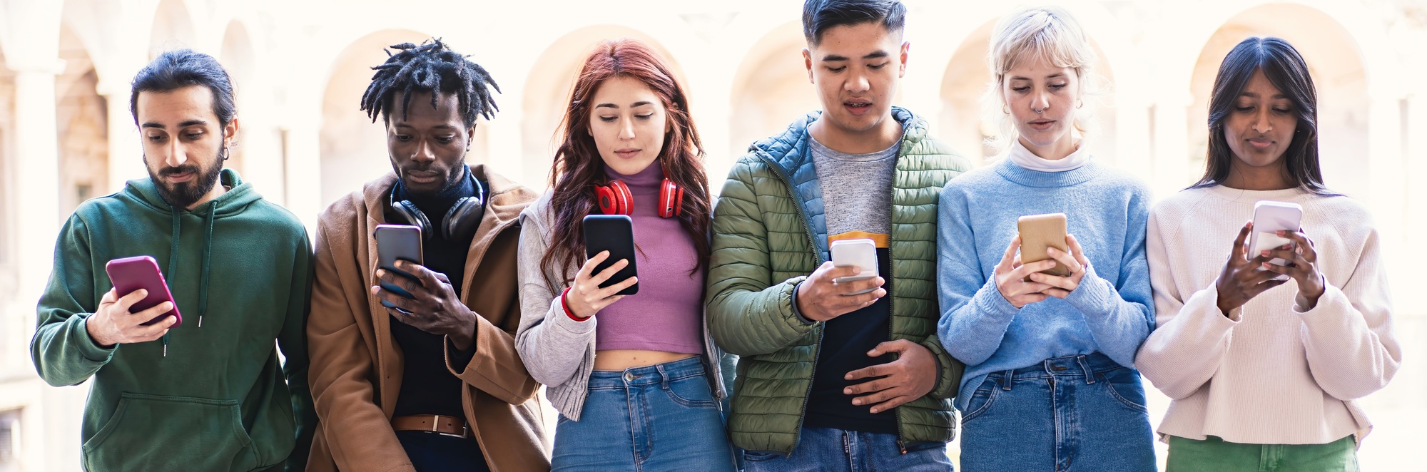 University Students Engrossed in Smartphones