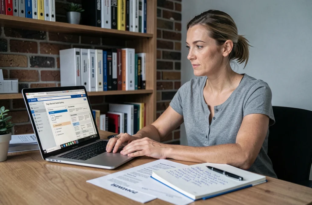 Femme suivant un cours d'électricité en ligne pour mieux comprendre les termes techniques avant de rencontrer son électricien